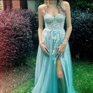 -Size 5 prom dress -light blue -butterfly clips on dress NOT included
